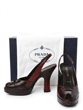 Prada Python Patent Leather Platform Peep-Toe Slingbackss - SZ35.5